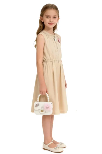Bolso beige claro modelo Gloria con perlas
