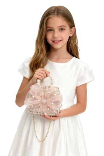 Bolso champagne modelo Zorro con perlas