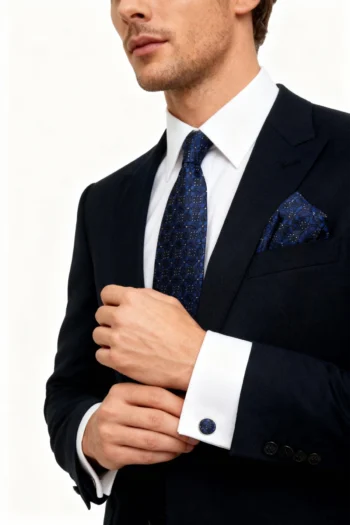 Set 3 piezas corbata pañuelo gemelos modelo Madrid