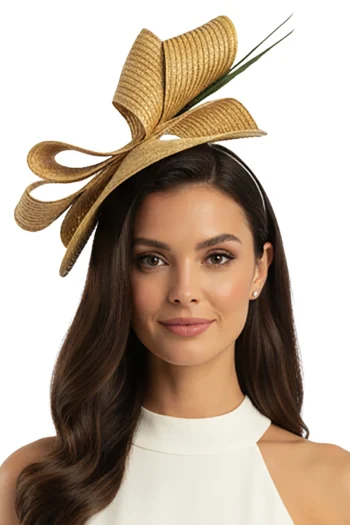 Tocado amarillo modelo Afrodita con plumas diseño unico