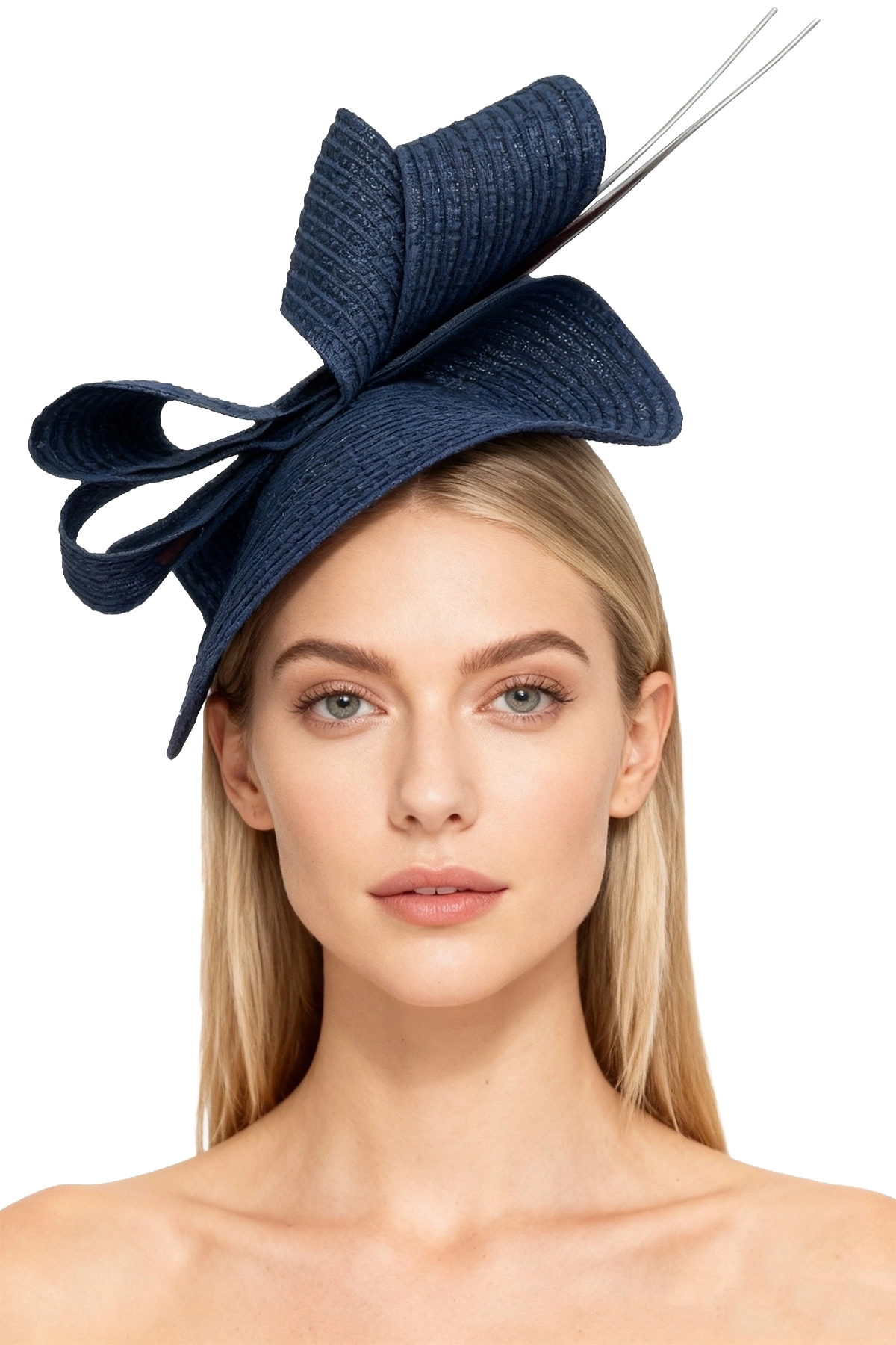 Tocado azul modelo Valencia con plumas diseño unico Tocado azul modelo Valencia con plumas diseño unico