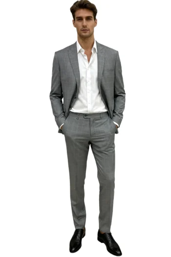 Traje hombre color gris cuadraditos modelo Antonio
