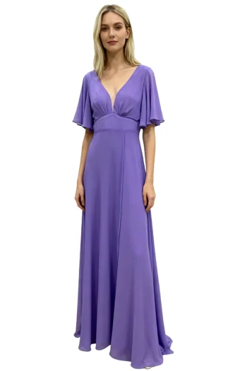 Vestido largo lila manga corta modelo Leticia